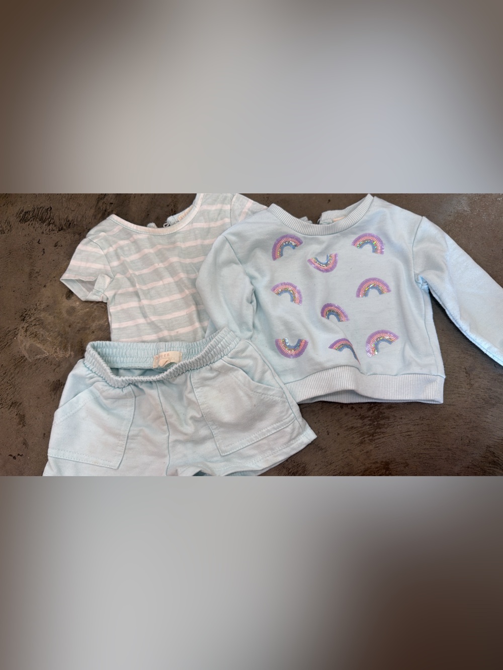 Girls Light Blue Rainbow Sequin Sweatshirt Set